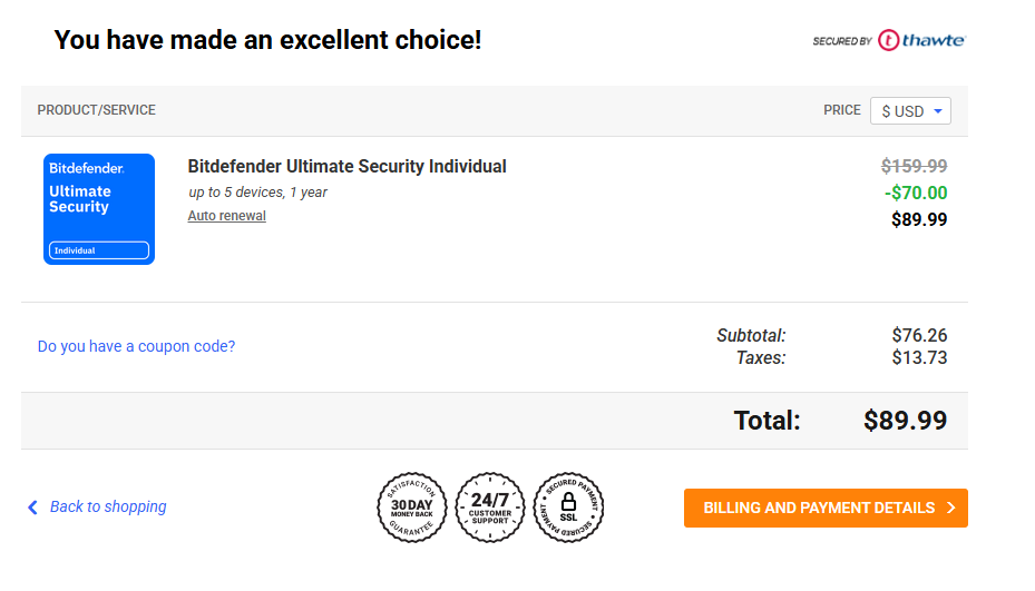 Bitdefender payment