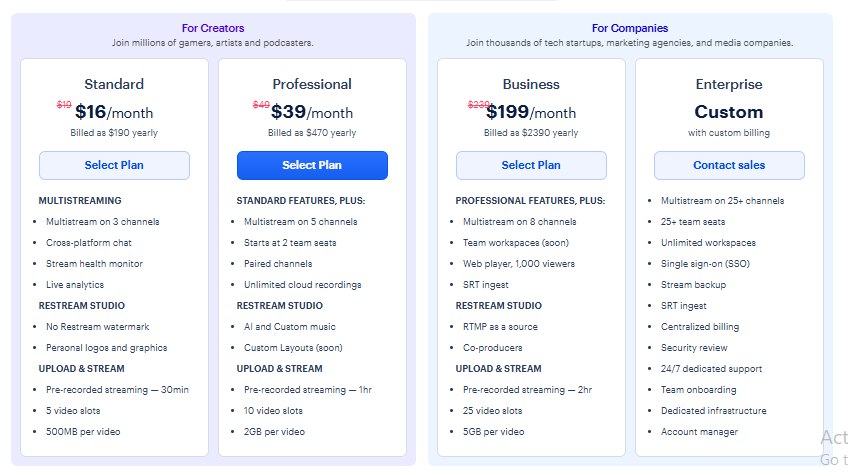 Detailed Pricing Features