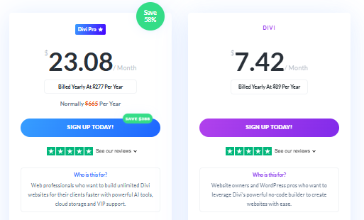 Elegant Themes detailed pricing