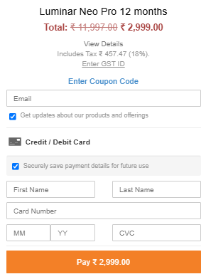 Skylum Luminar Neo payment