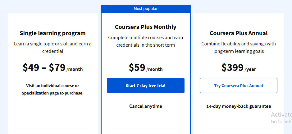 coursera pricing
