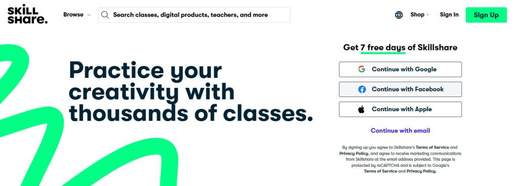 skillshare interface
