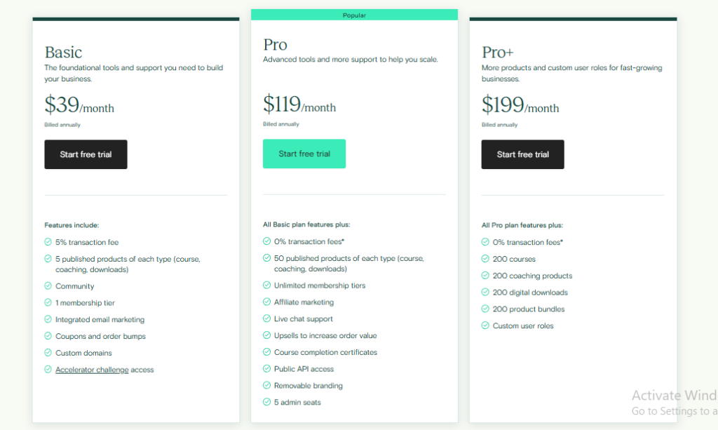 teachable detailed pricing