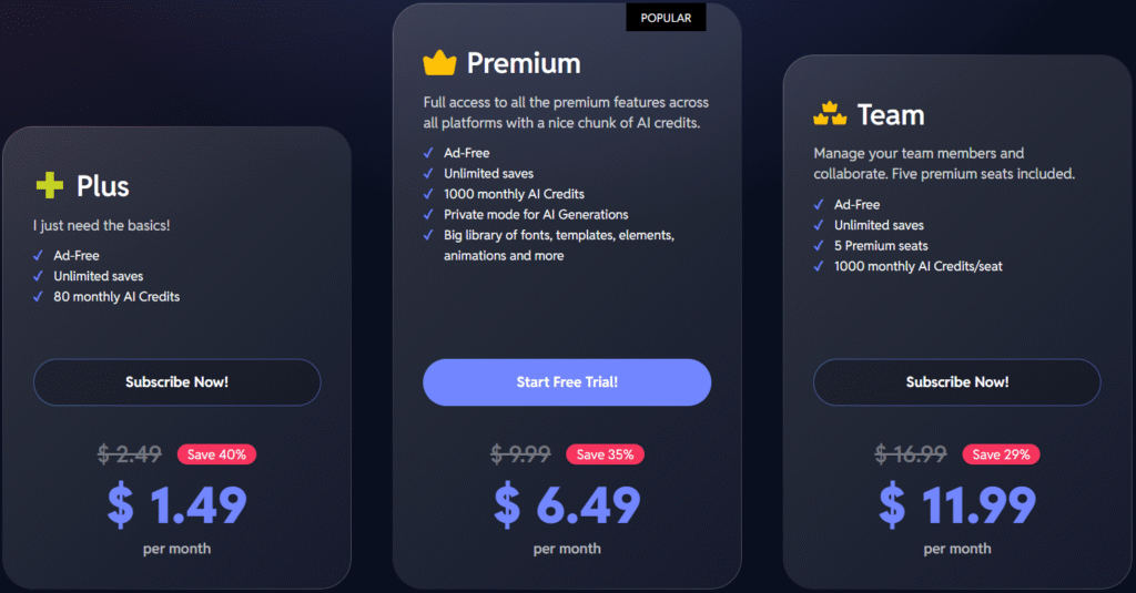 Pixlr Yearly Pricing